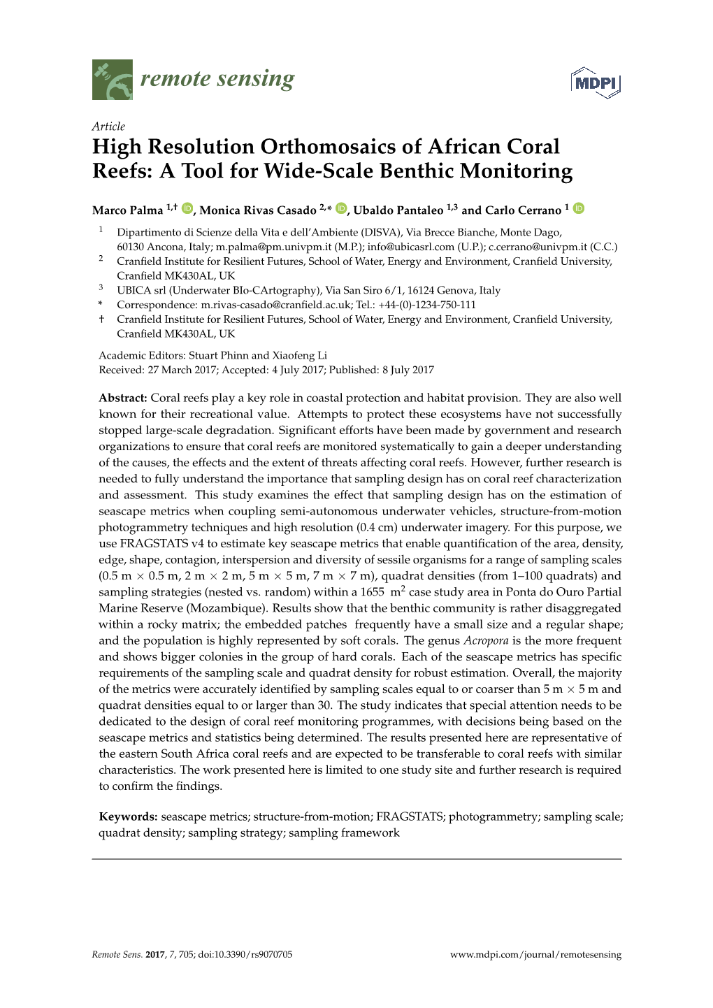 High Resolution Orthomosaics of African Coral Reefs: a Tool for Wide-Scale Benthic Monitoring