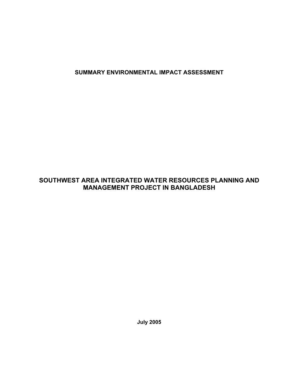 Southwest Area Integrated Water Resources Planning and Management Project in Bangladesh