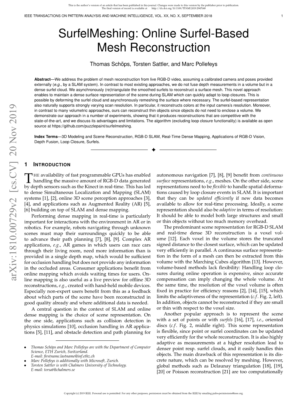 Online Surfel-Based Mesh Reconstruction