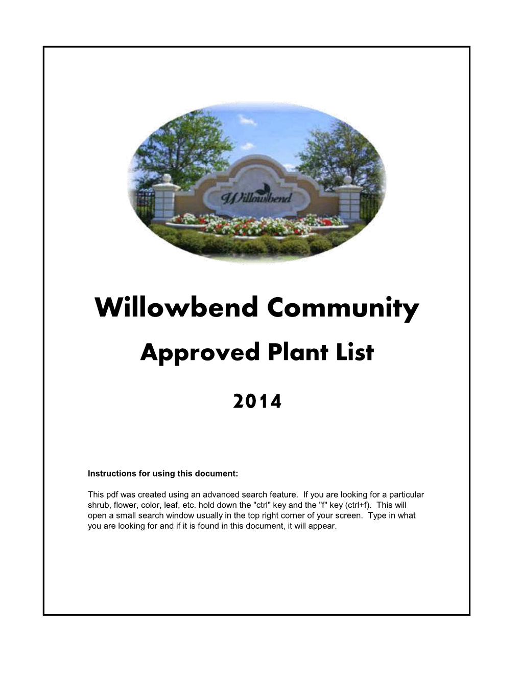 Willowbend Approved Plant List