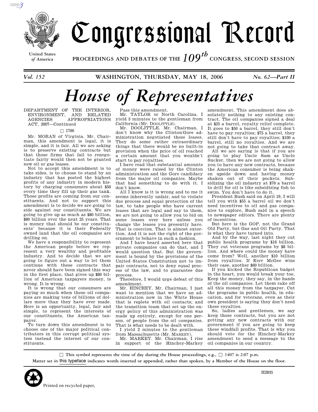 Congressional Record United States Th of America PROCEEDINGS and DEBATES of the 109 CONGRESS, SECOND SESSION