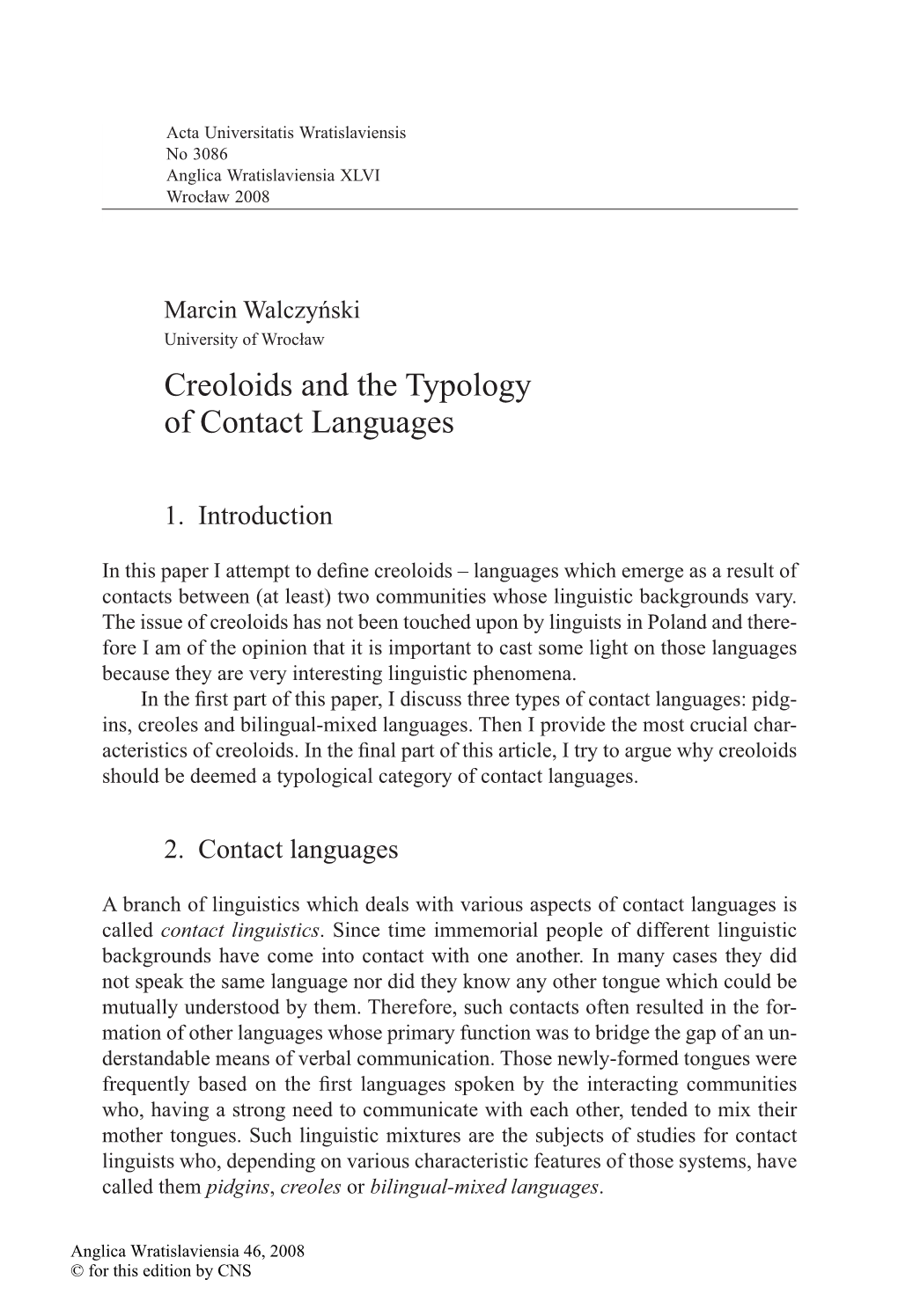 Creoloids and the Typology of Contact Languages