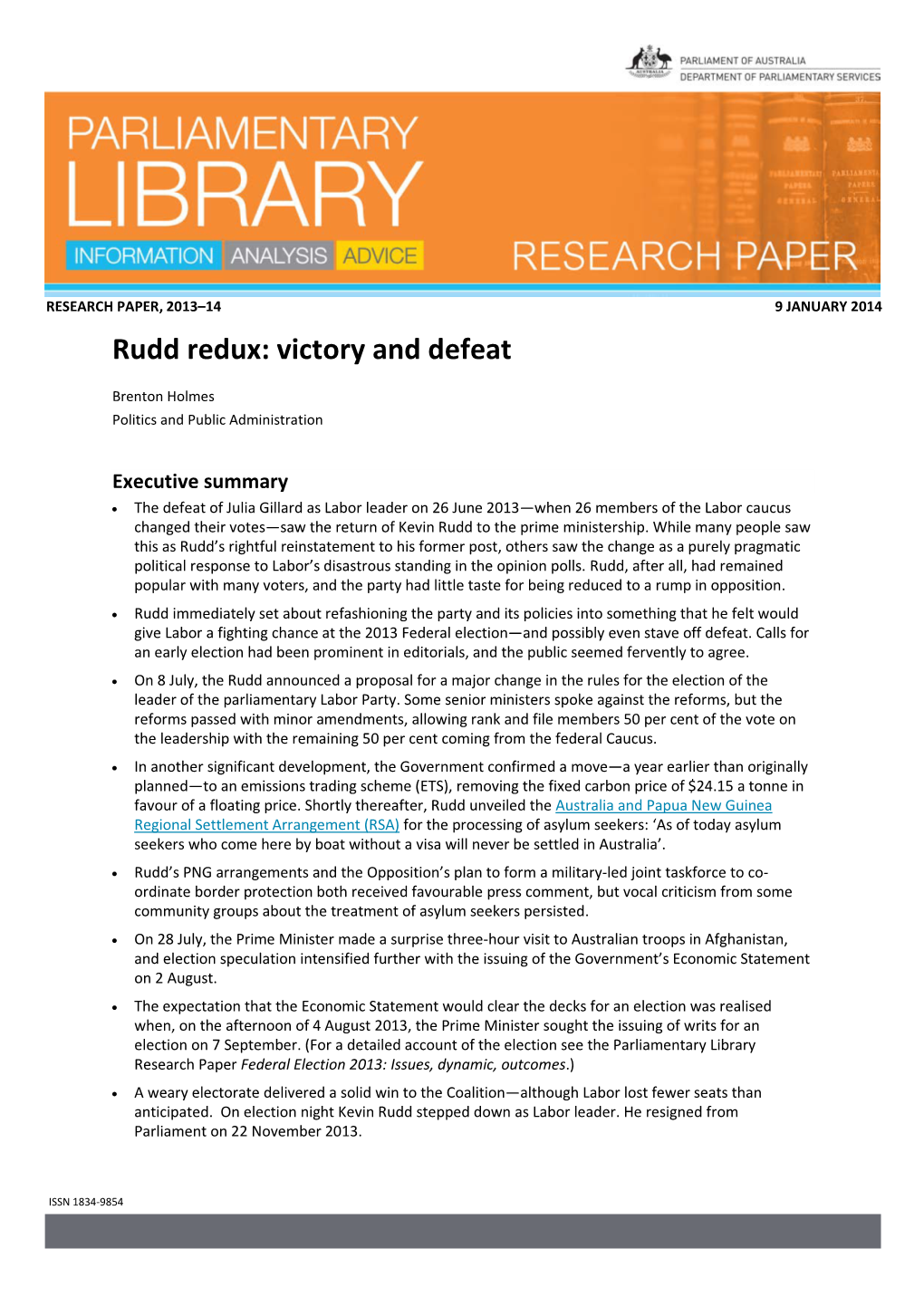 Rudd Redux: Victory and Defeat