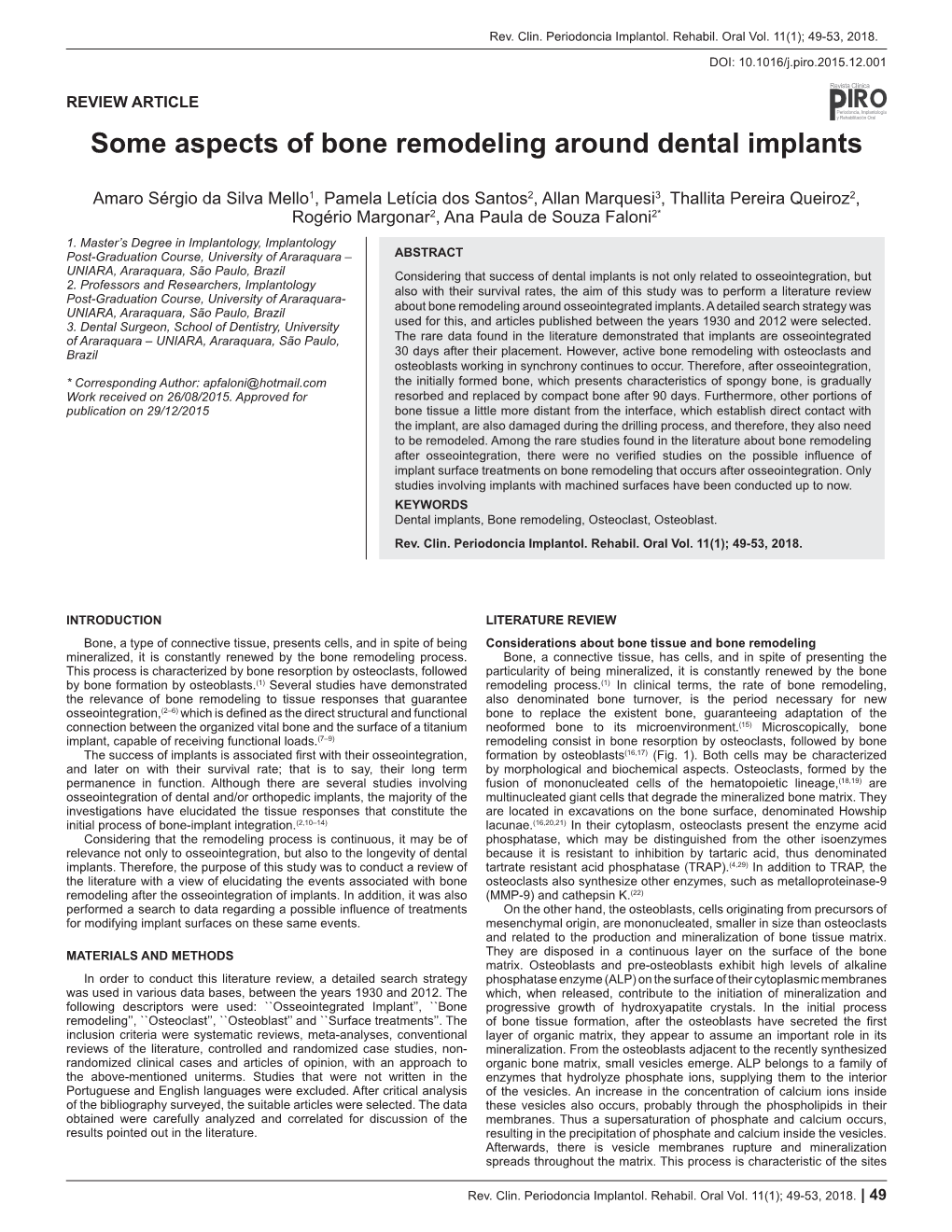 Some Aspects of Bone Remodeling Around Dental Implants