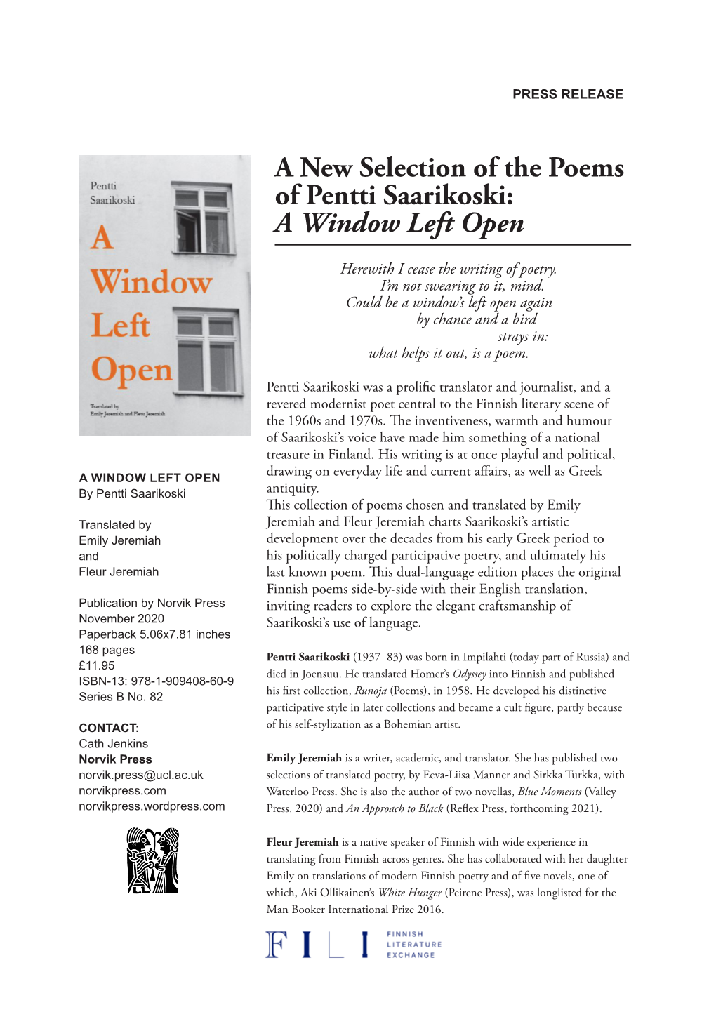 A New Selection of the Poems of Pentti Saarikoski: a Window Left Open