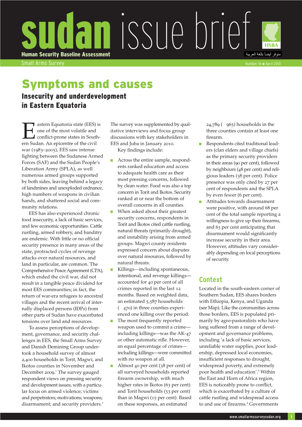 Symptoms and Causes Insecurity and Underdevelopment in Eastern Equatoria