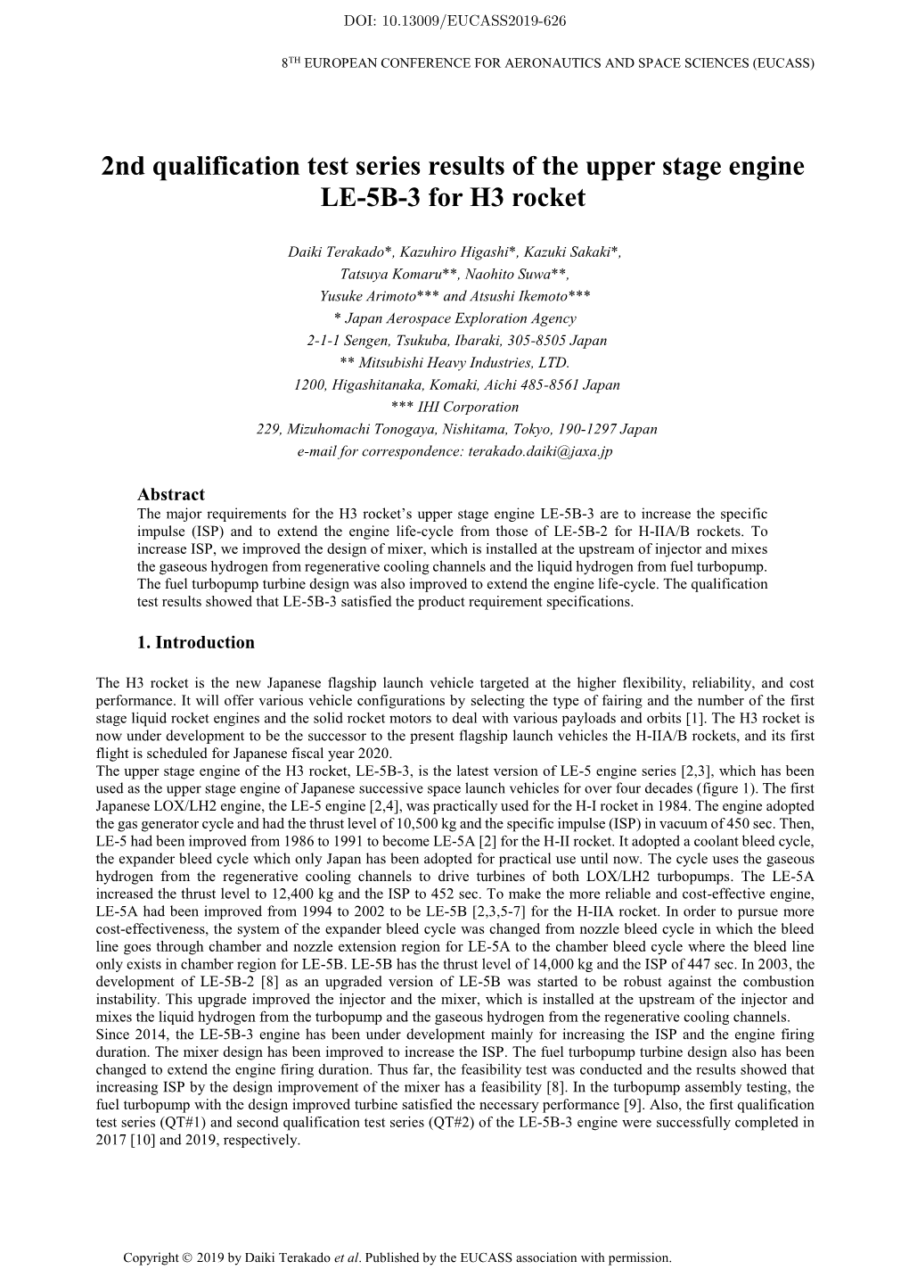 2Nd Qualification Test Series Results of the Upper Stage Engine LE-5B-3 for H3 Rocket