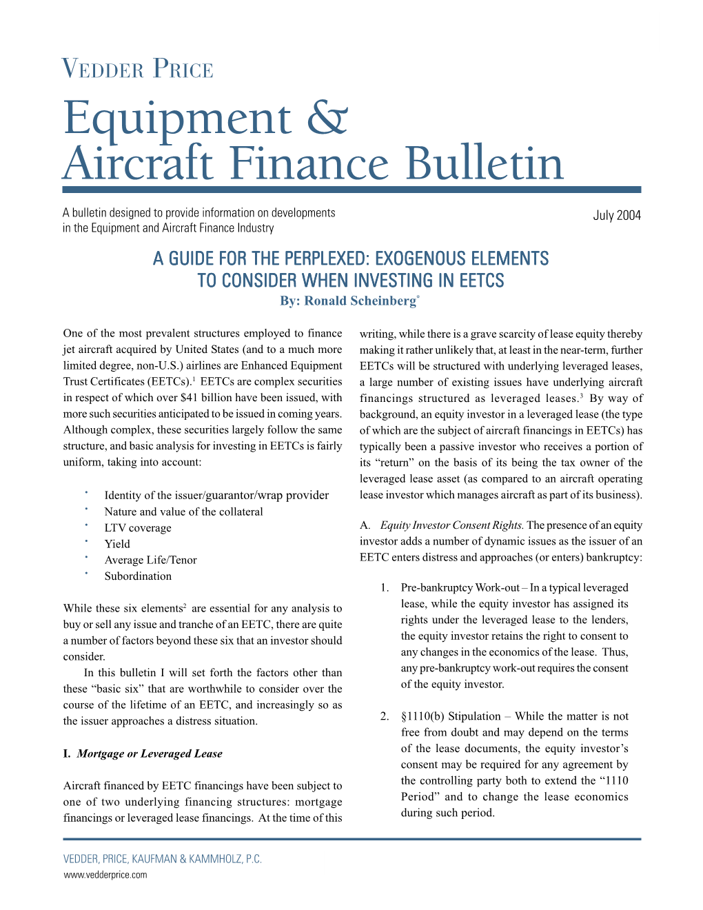 Equipment and Aircraft Finance Bulletin
