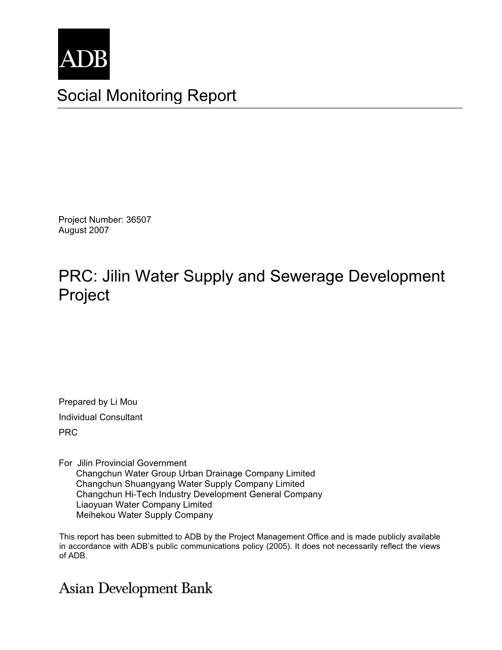 Jilin Water Supply and Sewerage Development Project