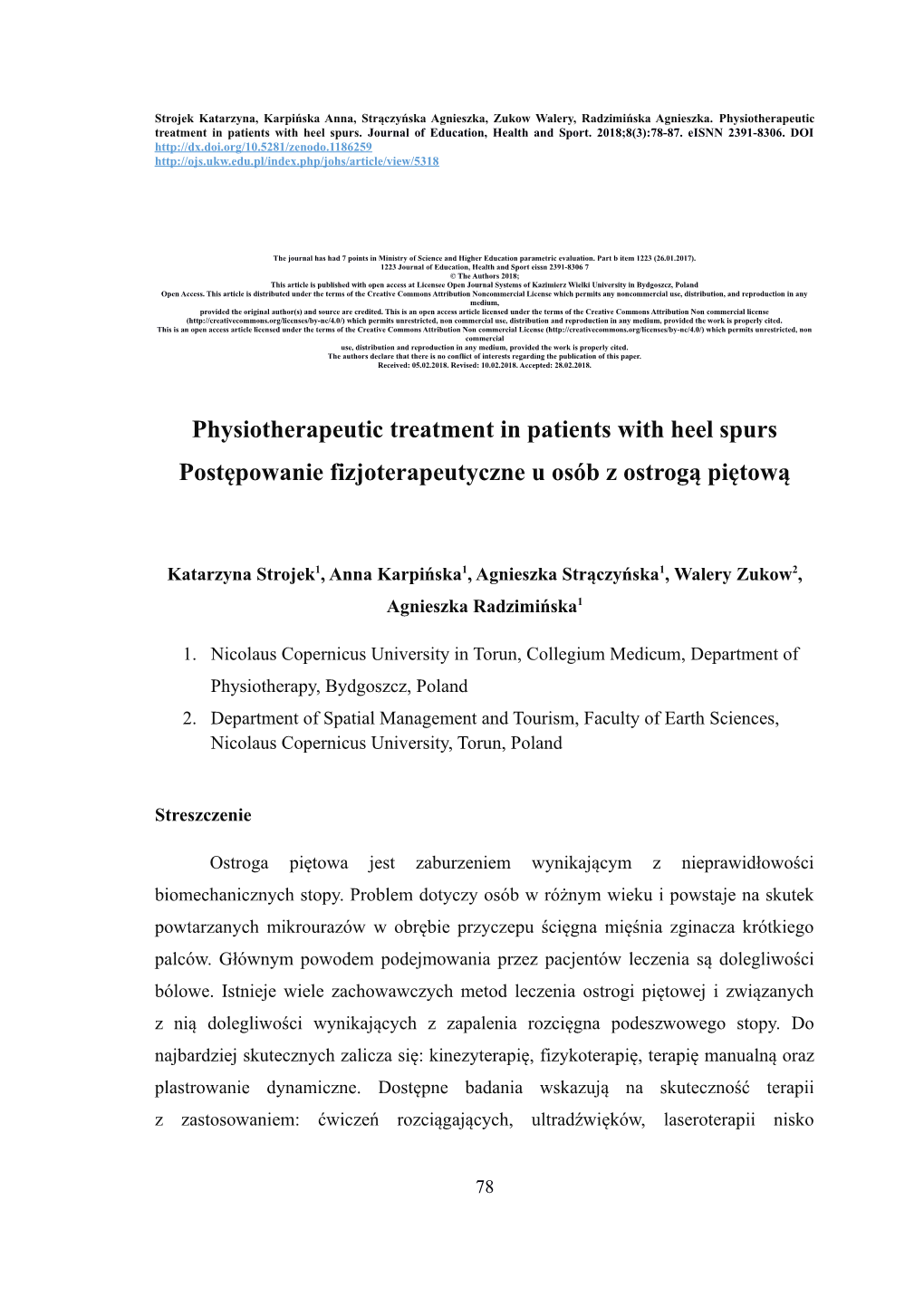 Physiotherapeutic Treatment in Patients with Heel Spurs