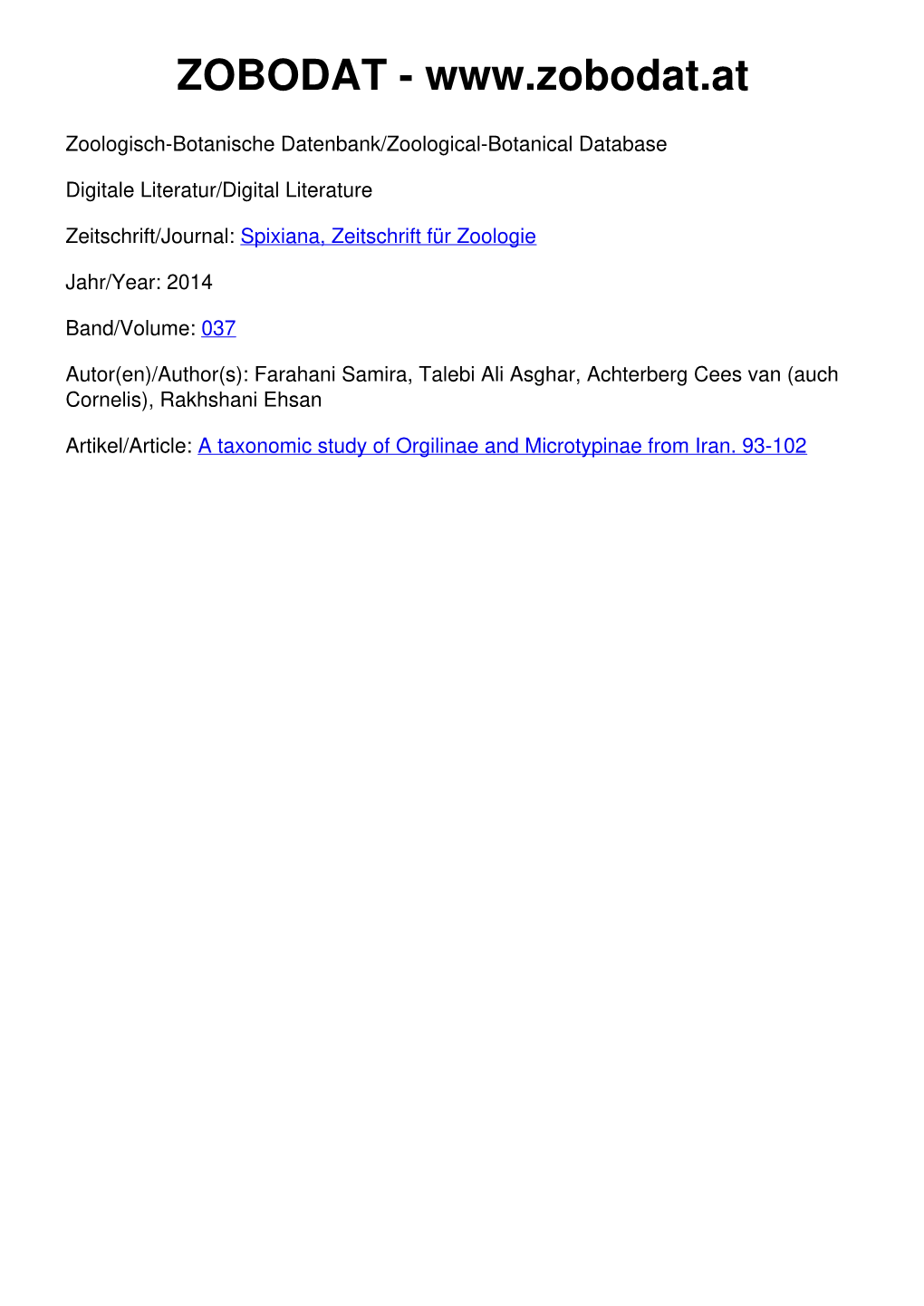 A Taxonomic Study of Orgilinae and Microtypinae from Iran