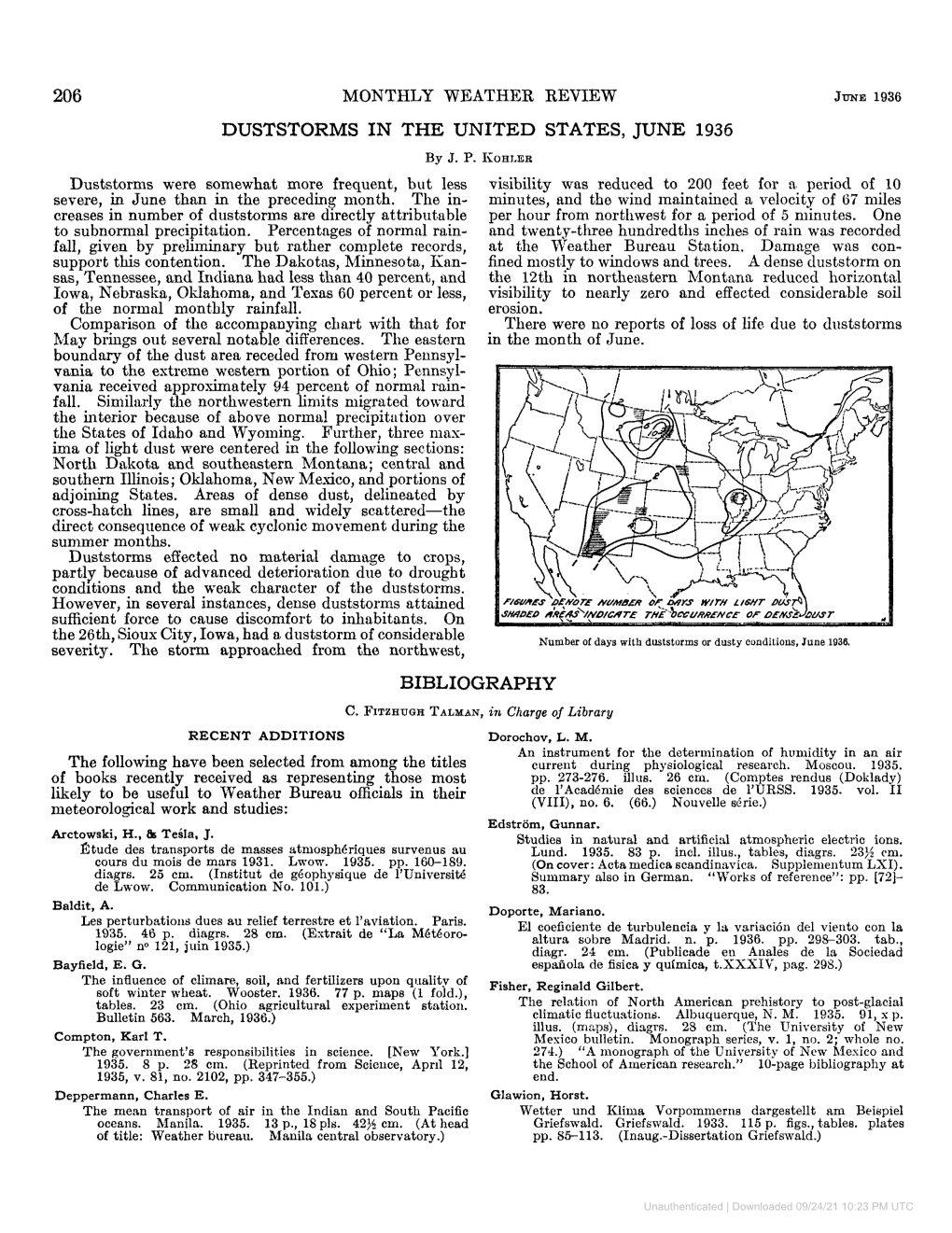 206 Duststorms in the United States, June 1936 Bibliography