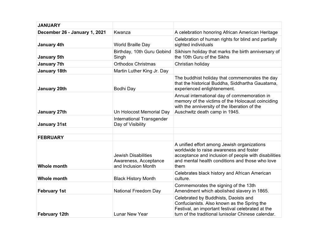 Diversity Calendar