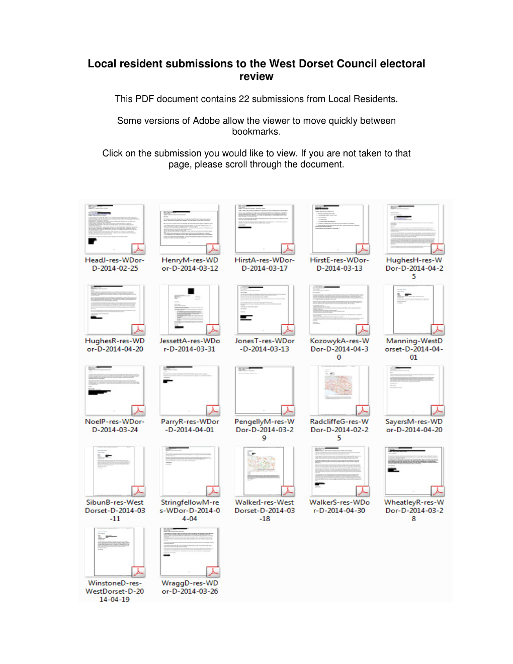 Local Resident Submissions to the West Dorset Council Electoral Review