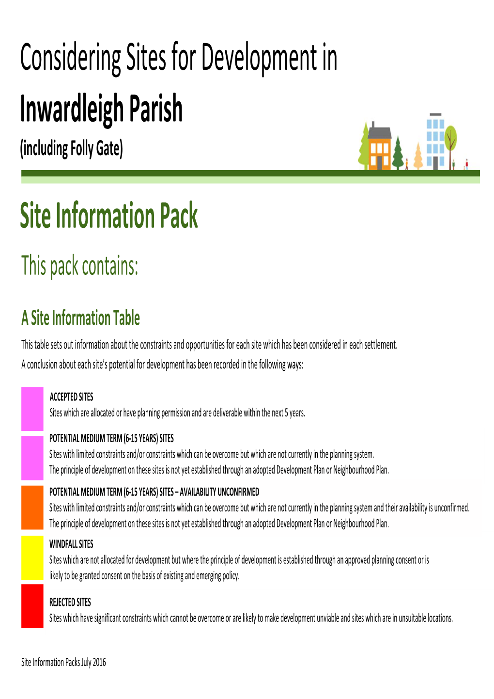 Considering Sites for Development in Inwardleigh Parish (Including Folly Gate) Site Information Pack