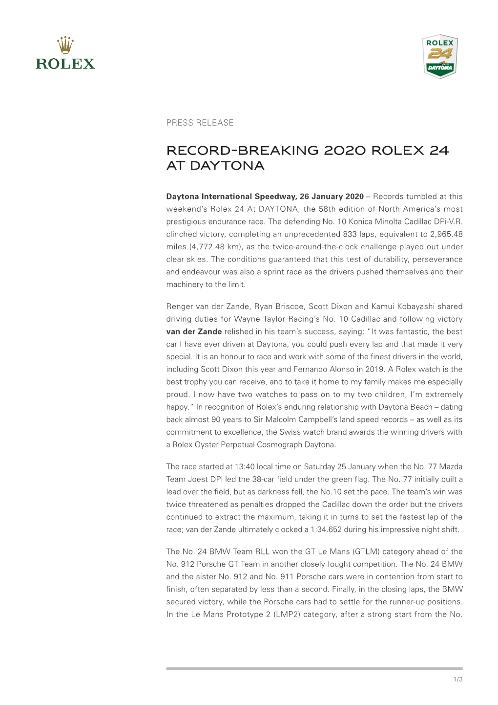 Record-Breaking 2020 Rolex 24 at Daytona