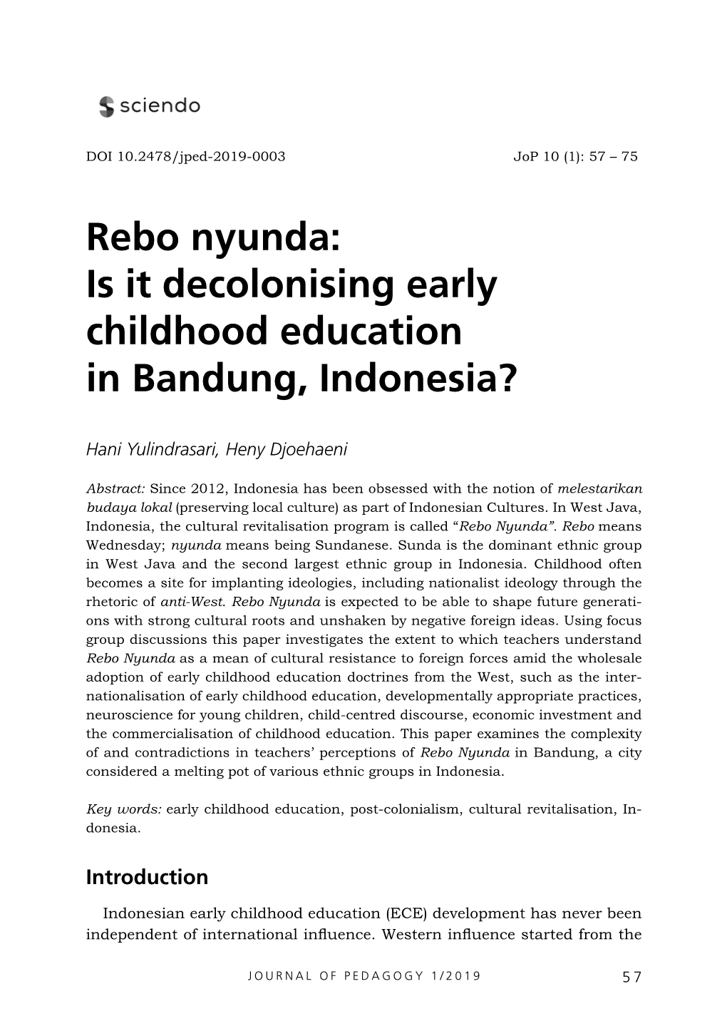 Rebo Nyunda: Is It Decolonising Early Childhood Education in Bandung, Indonesia?