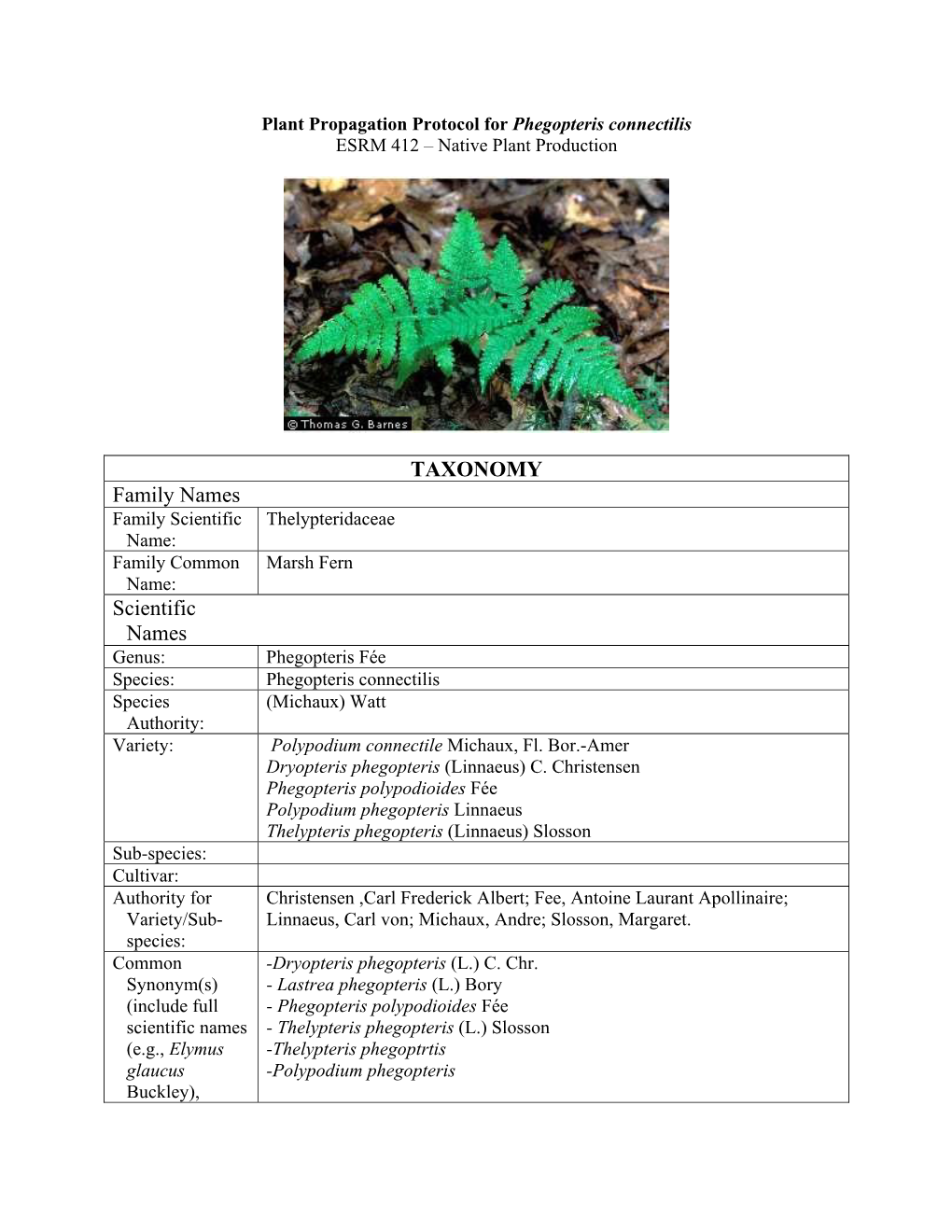 TAXONOMY Family Names Scientific Names