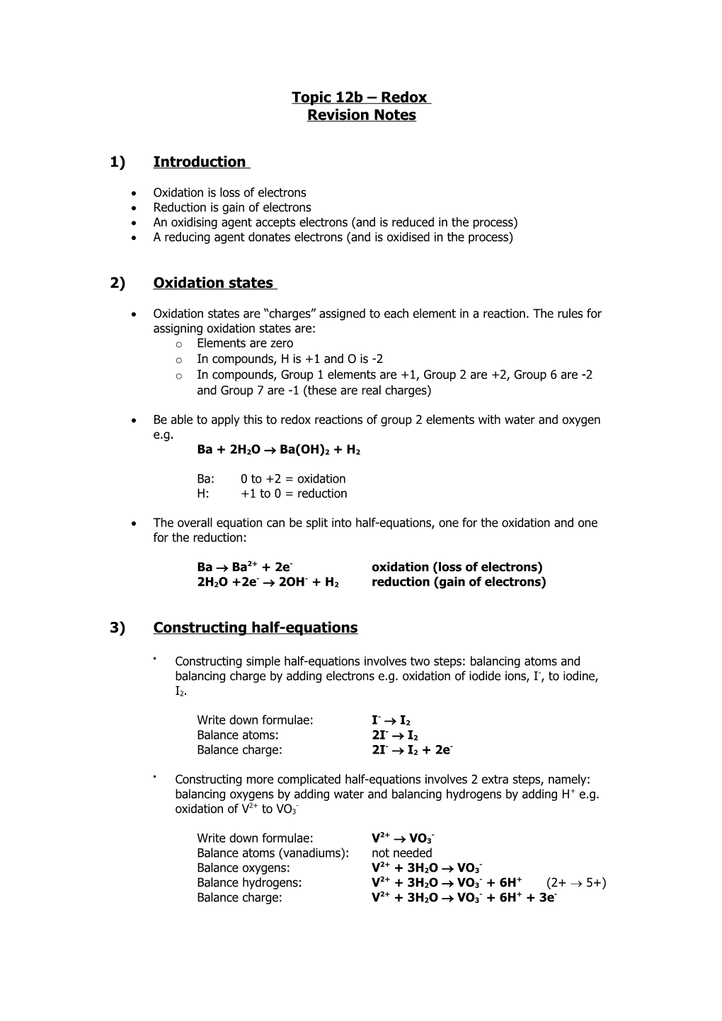 Topic 9 Redox Reactions