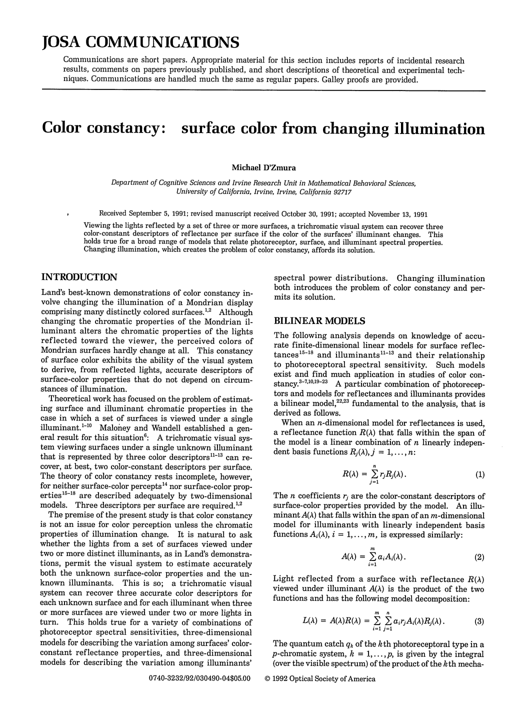 Color Constancy: Surface Color from Changing Illumination