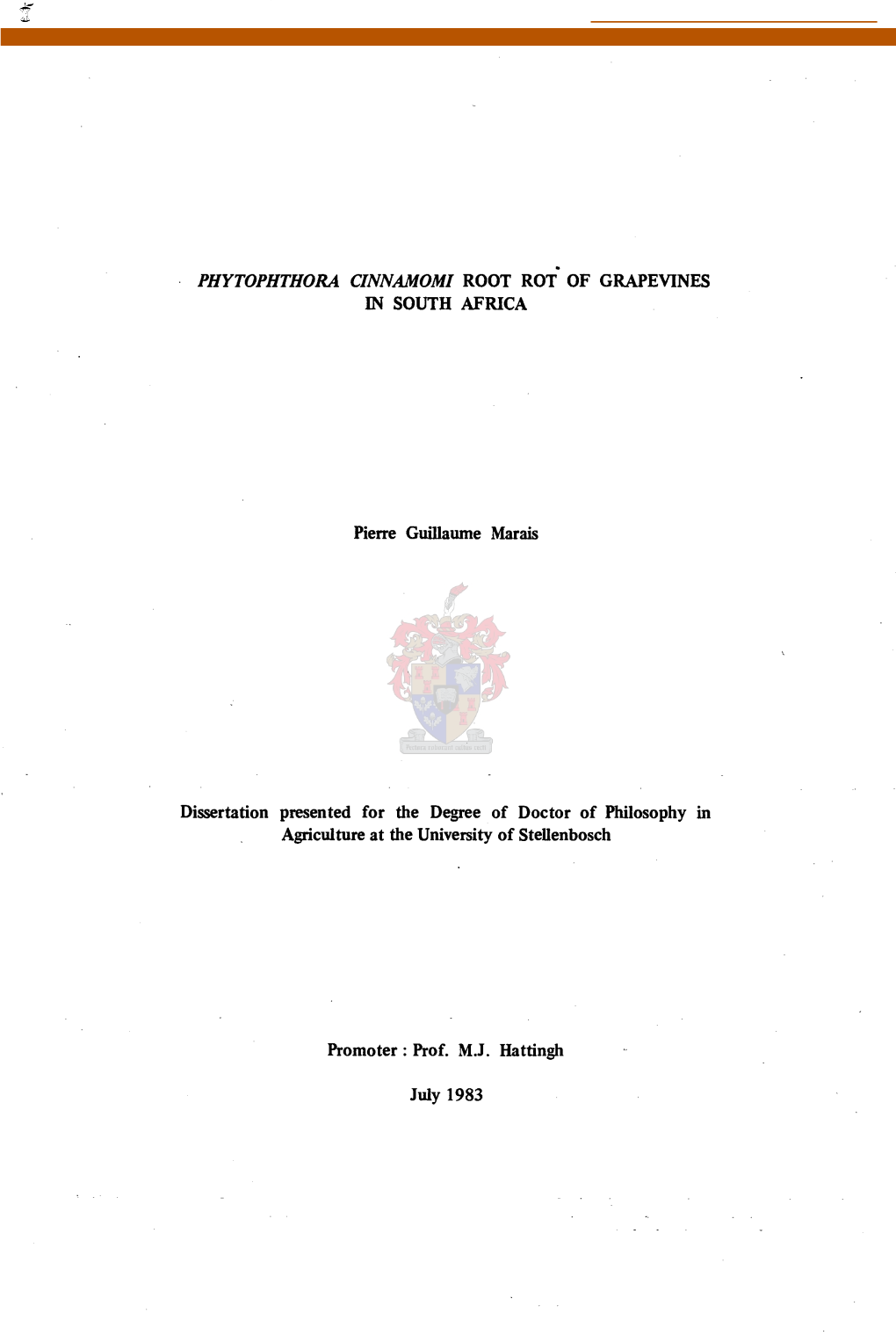 Phytophthora Cinnamomi Root Rot* of Grapevines in South Africa