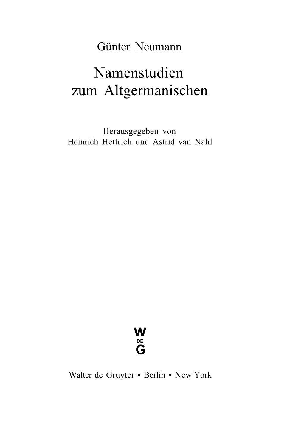 Namenstudien Zum Altgermanischen