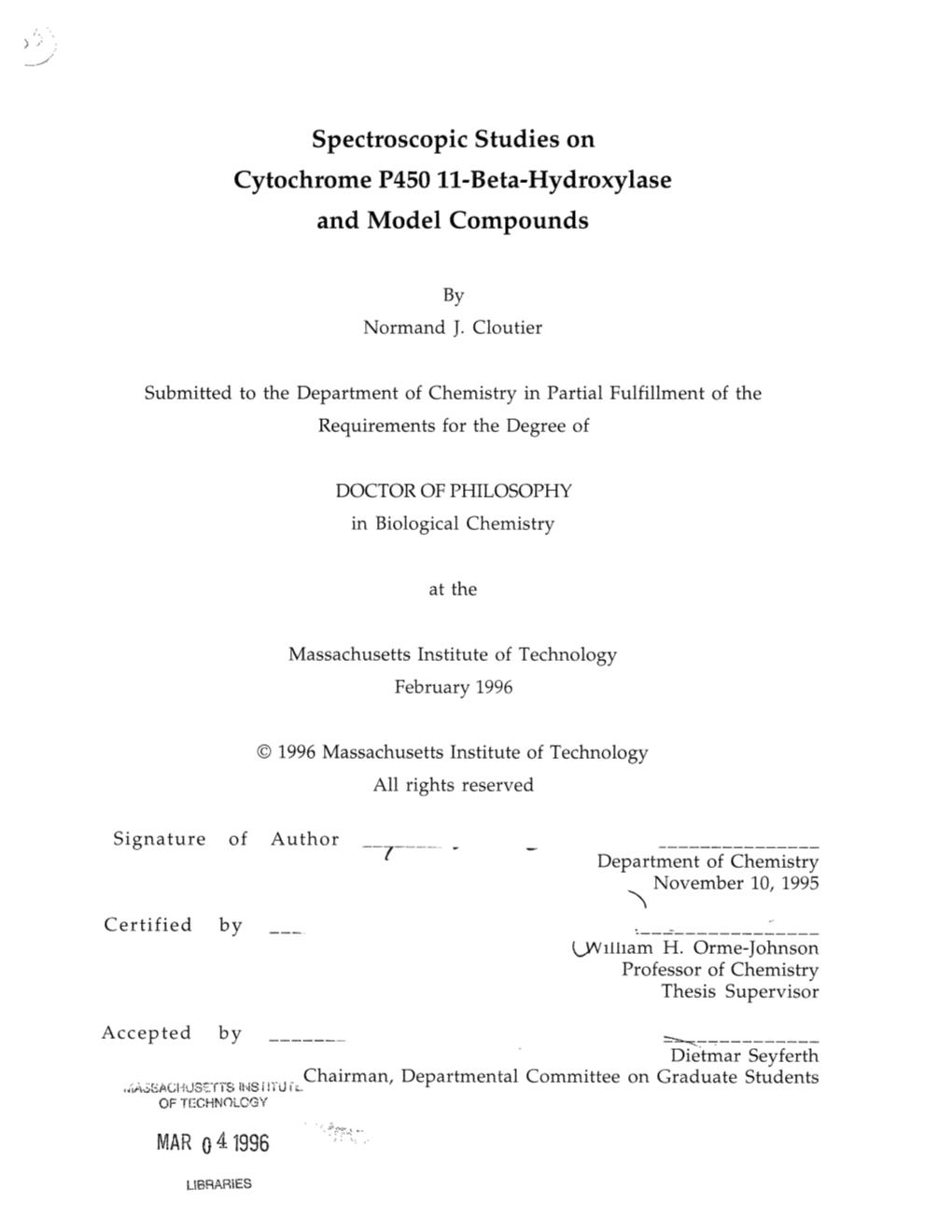 Spectroscopic Studies on Cytochrome P450 11-Beta-Hydroxylase and Model Compounds