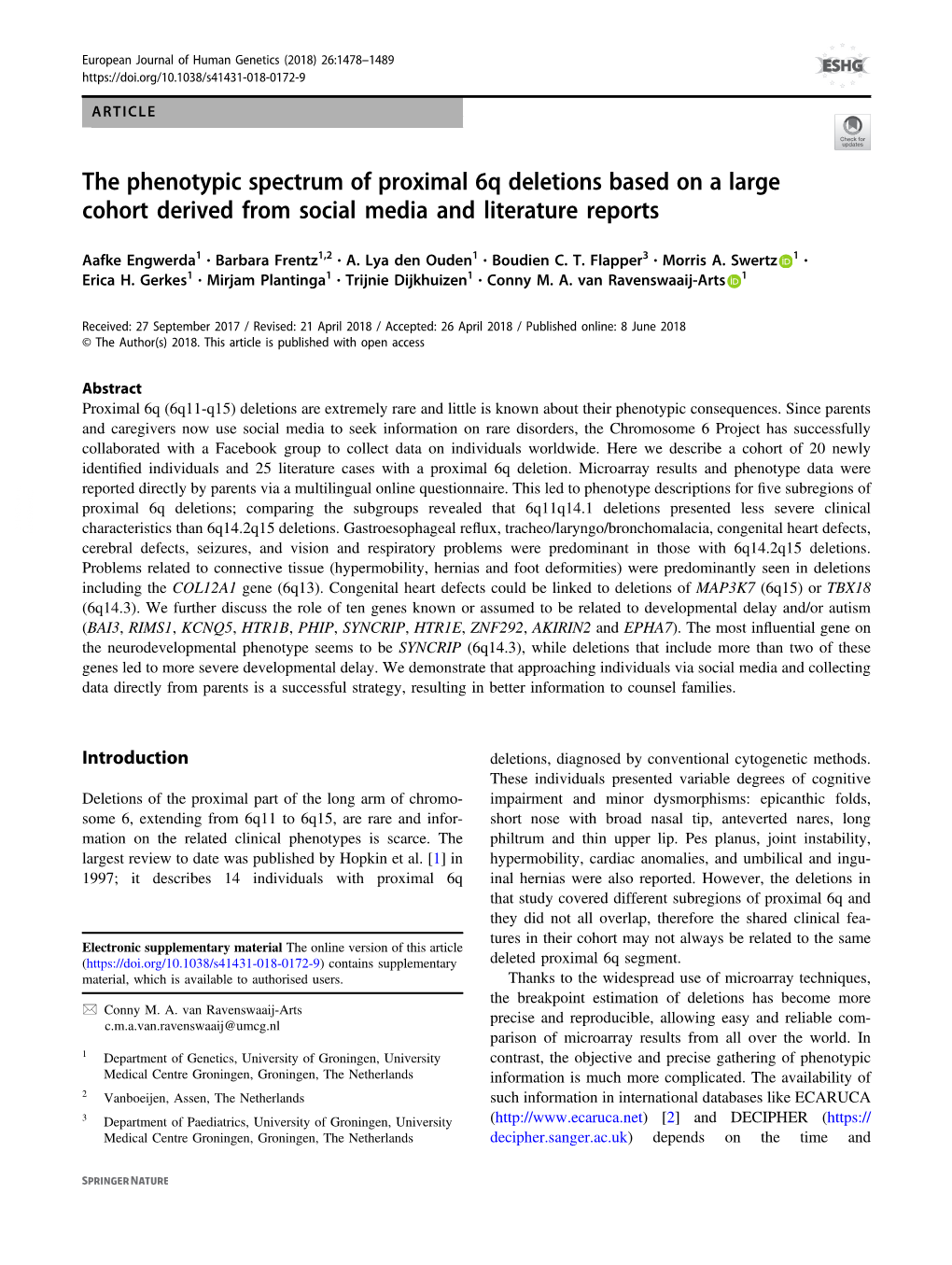 The Phenotypic Spectrum of Proximal 6Q Deletions Based on a Large Cohort Derived from Social Media and Literature Reports