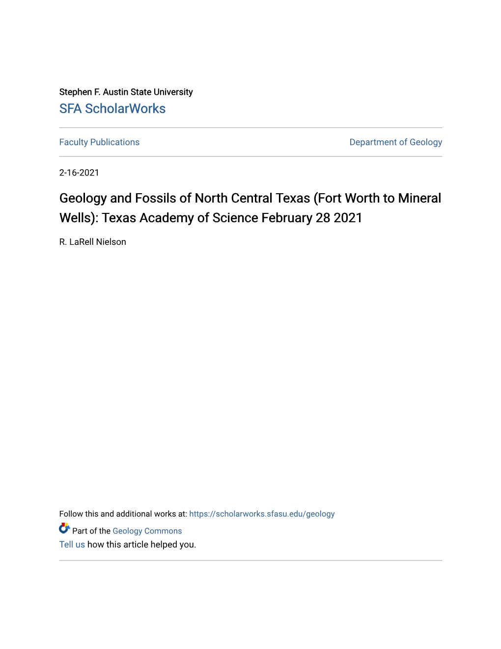 Geology and Fossils of North Central Texas (Fort Worth to Mineral Wells): Texas Academy of Science February 28 2021