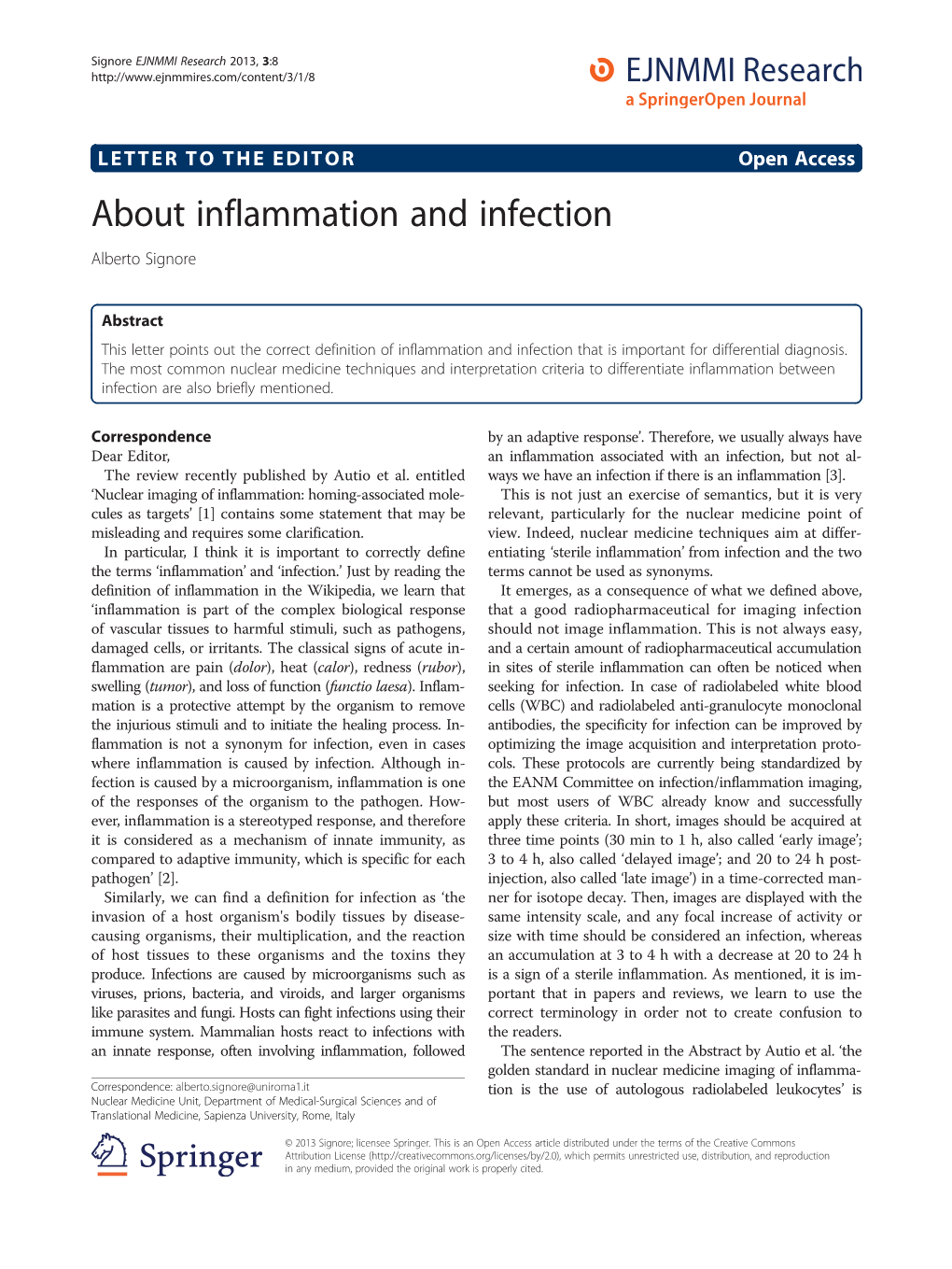 About Inflammation and Infection Alberto Signore