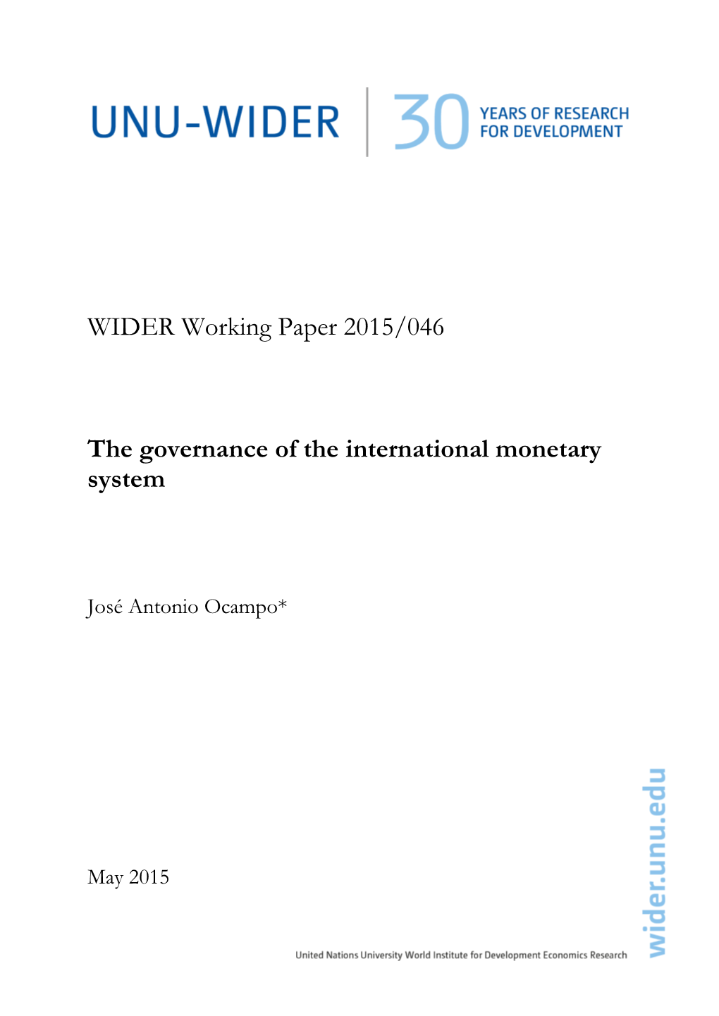 WP/2015/046 the Governance of the International Monetary System