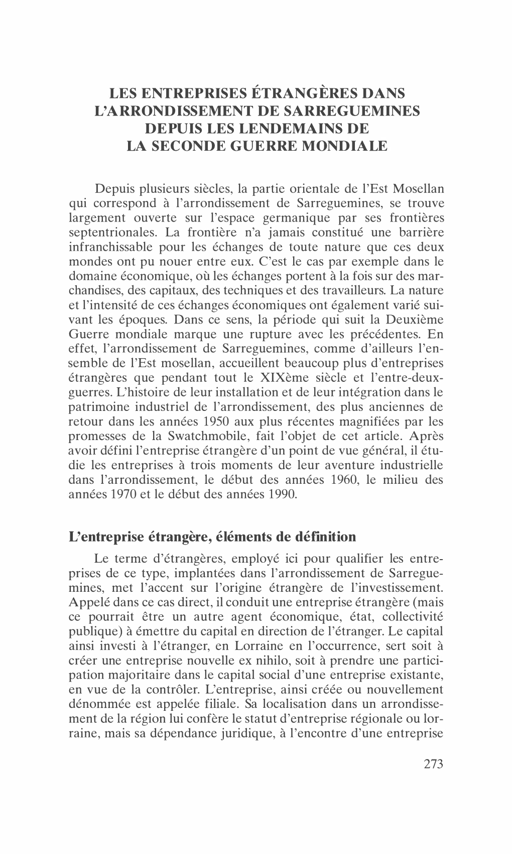 Les Entreprises Étrangères Dans L'arrondissement De Sarreguemines Depuis Les Lendemains De La Seconde Guerre Mondiale