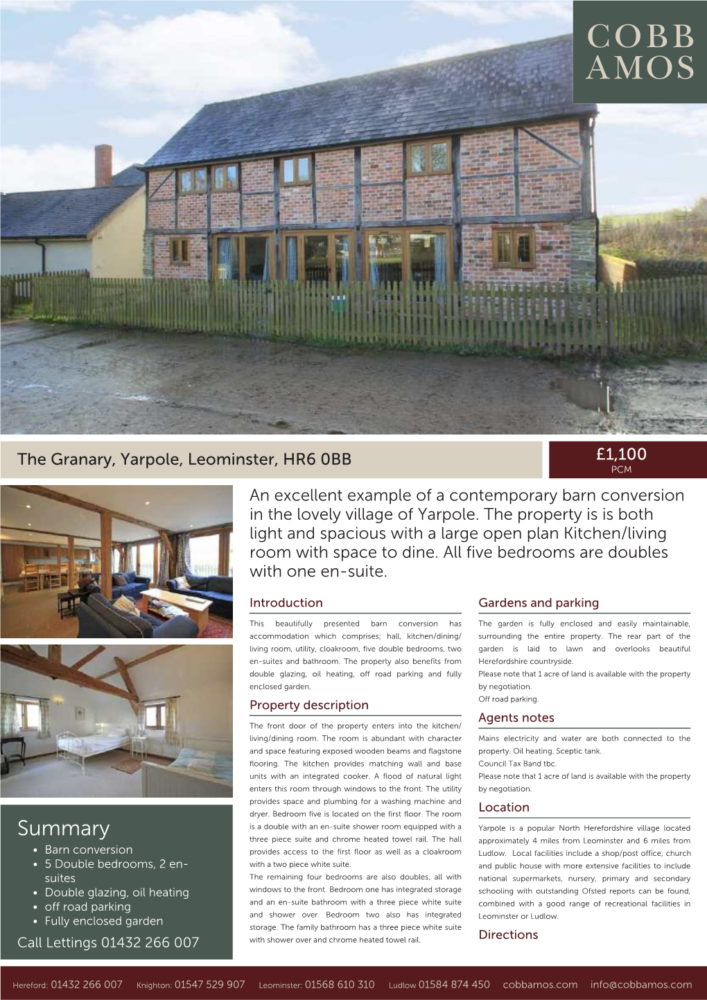 The Granary, Yarpole, Leominster, HR6 0BB £1,100 PCM an Excellent Example of a Contemporary Barn Conversion in the Lovely Village of Yarpole