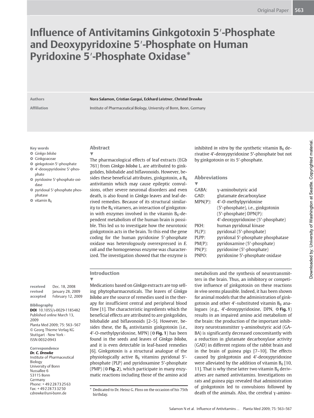 Influence of Antivitamins Ginkgotoxin 5′-Phosphate and Deoxypyridoxine 5′-Phosphate on Human Pyridoxine 5′-Phosphate Oxidase*