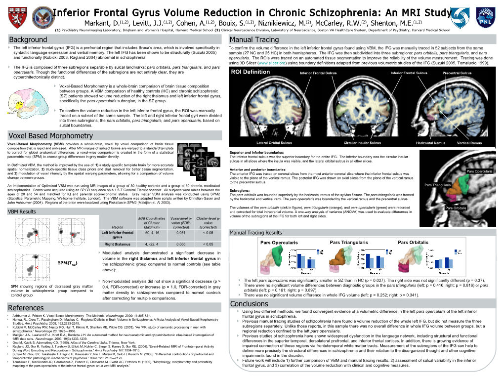 Inferior Frontal Gyrus Volume Reduction in Chronic Schizophrenia
