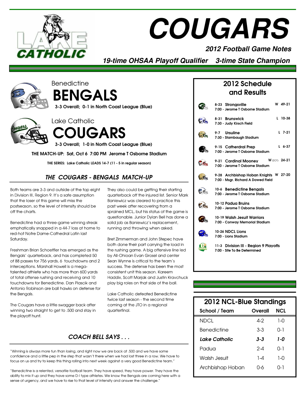 Lake Catholic Game Notes