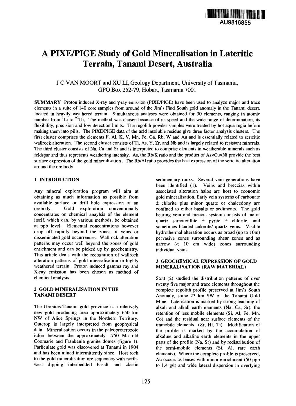 A PIXE/PIGE Study of Gold Mineralisation in Lateritic Terrain, Tanami Desert, Australia