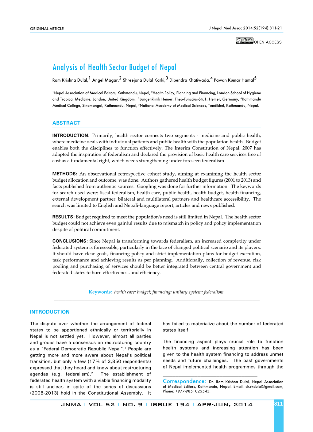 Analysis of Health Sector Budget of Nepal