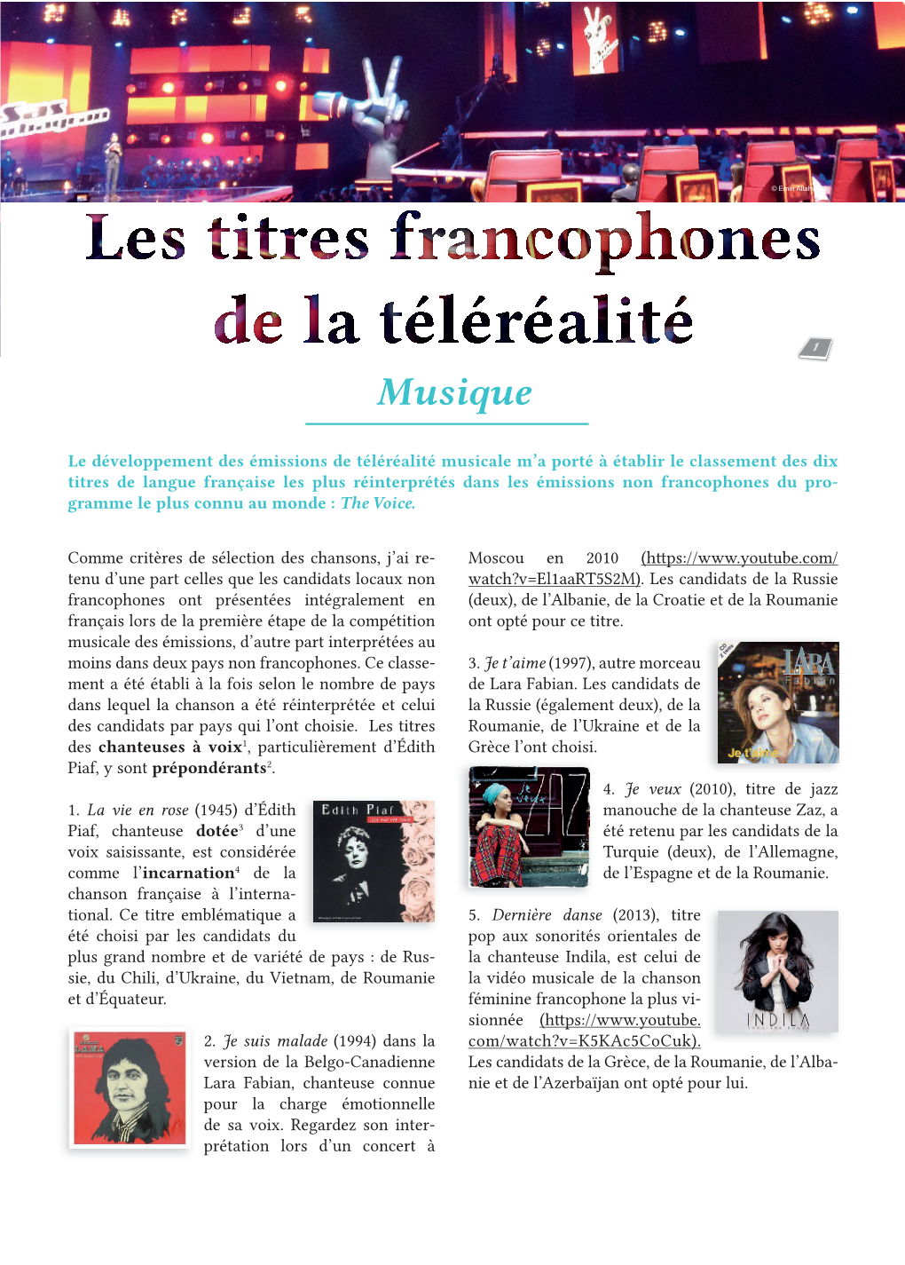 Les Titres Francophones De La Téléréalité Musique