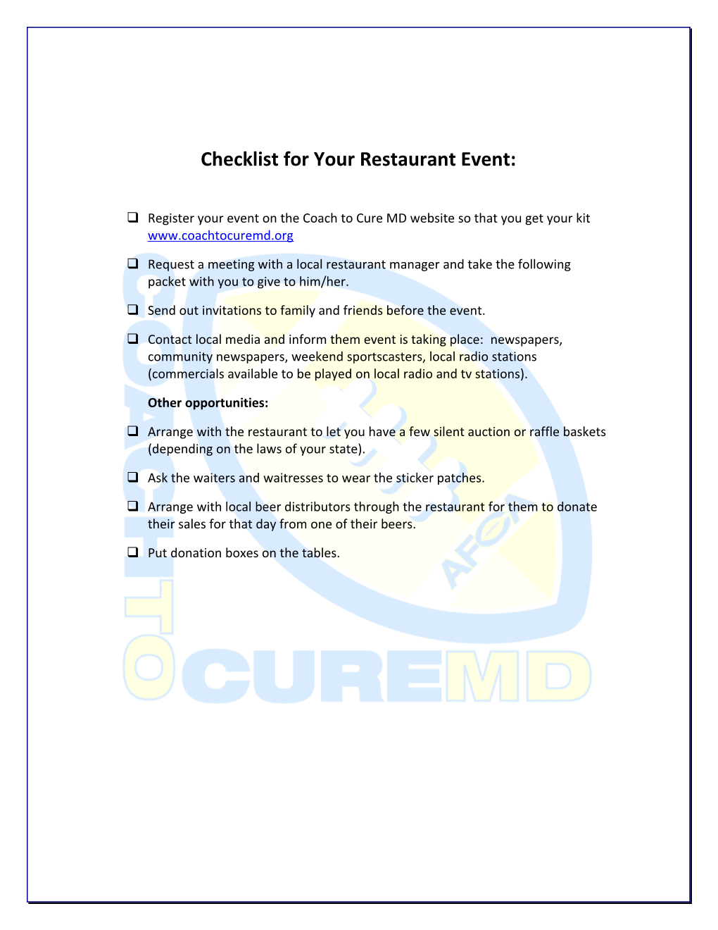 Checklist for Your Restaurant Event