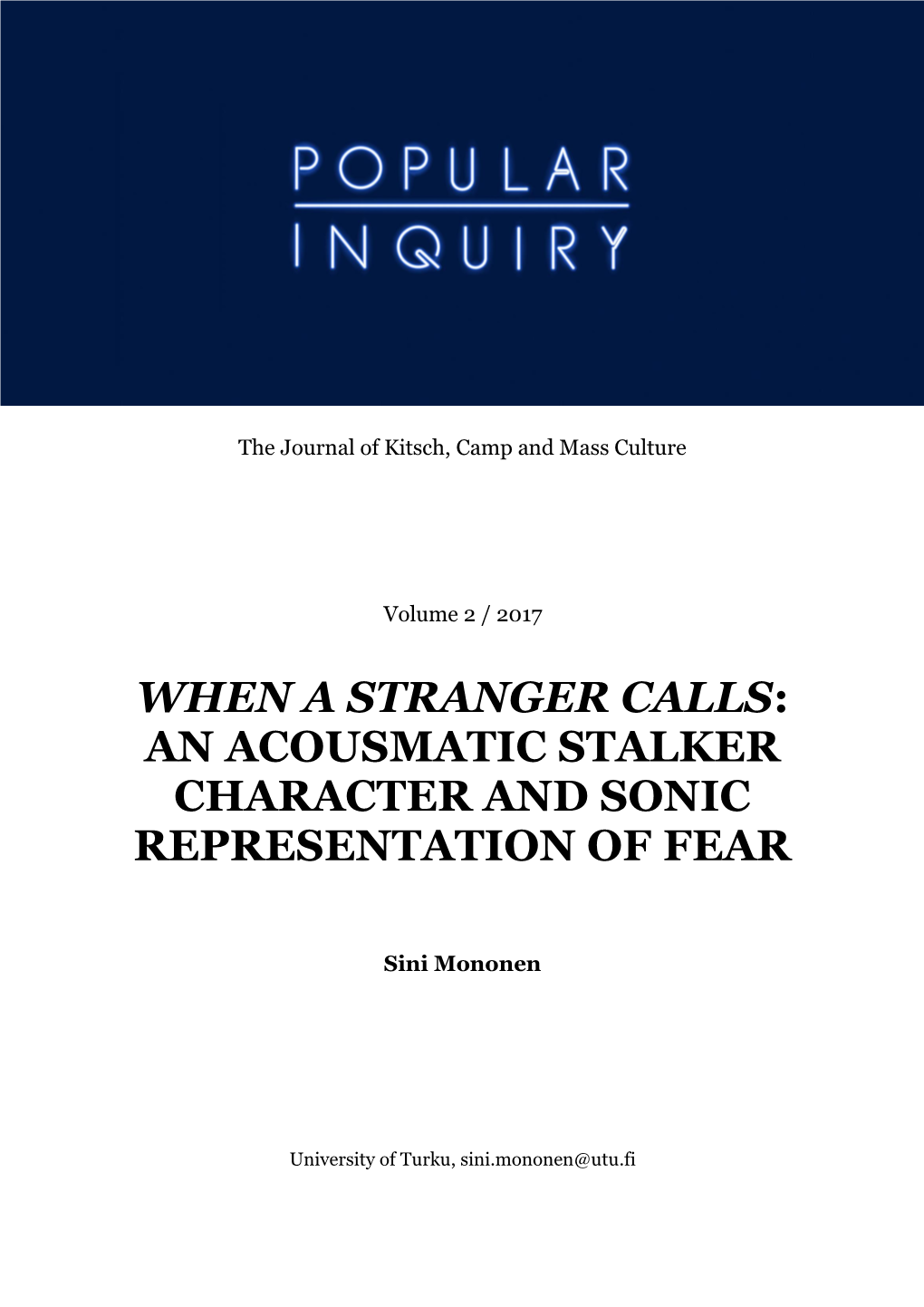 When a Stranger Calls: an Acousmatic Stalker Character and Sonic Representation of Fear