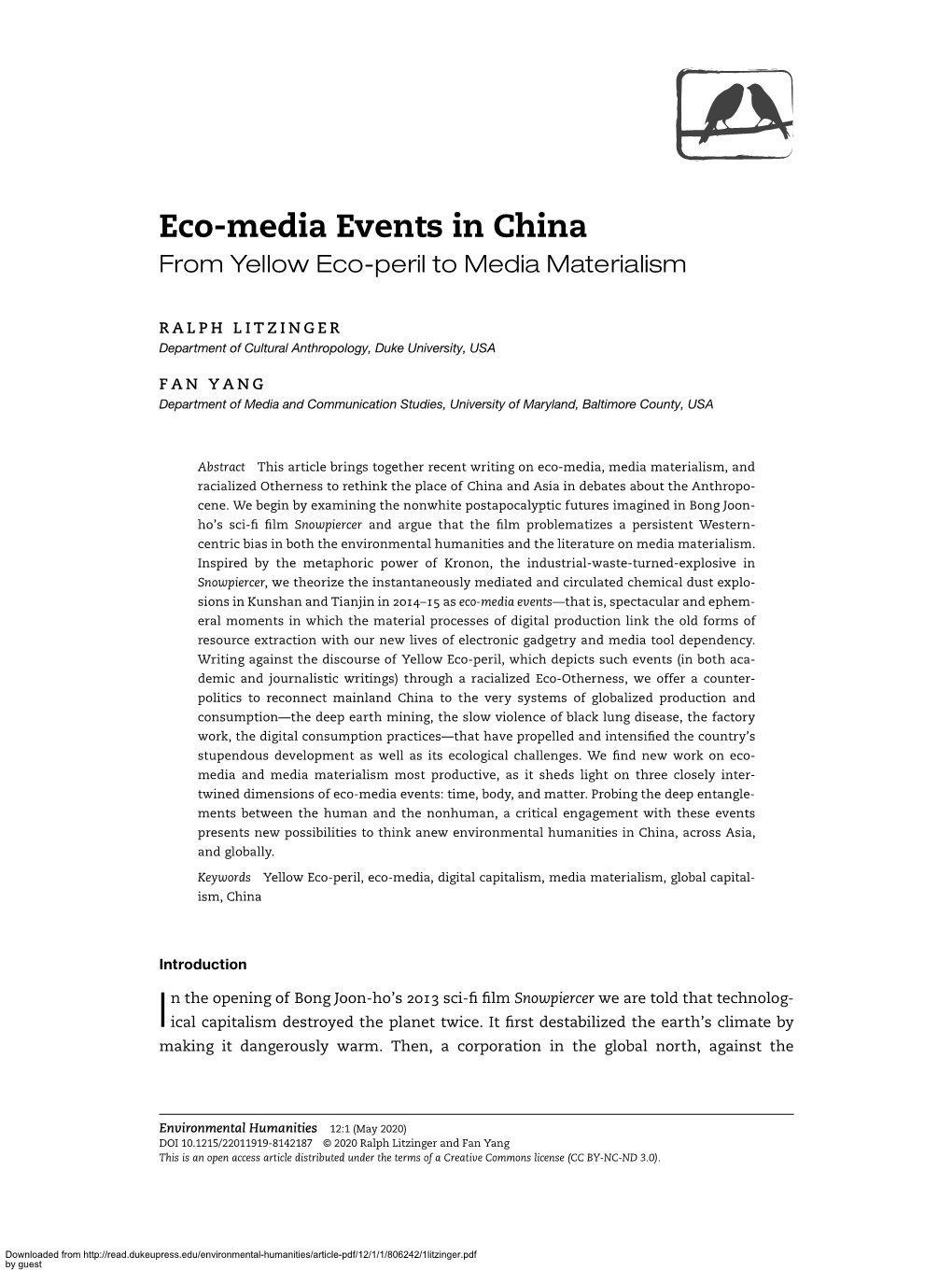 Eco-Media Events in China from Yellow Eco-Peril to Media Materialism