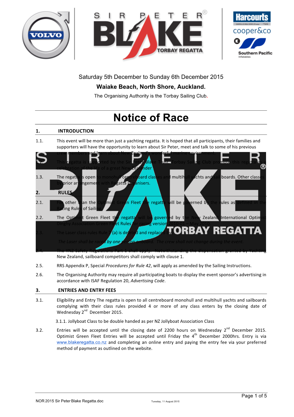 Notice of Race 1