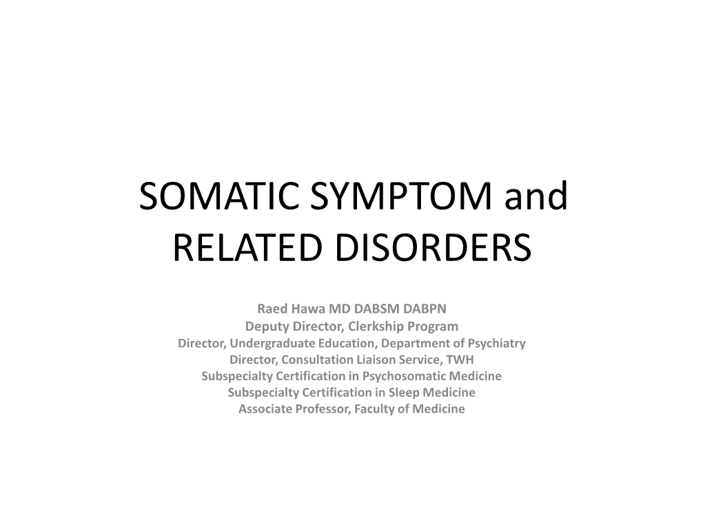 Somatoform Disorders-DSM IV