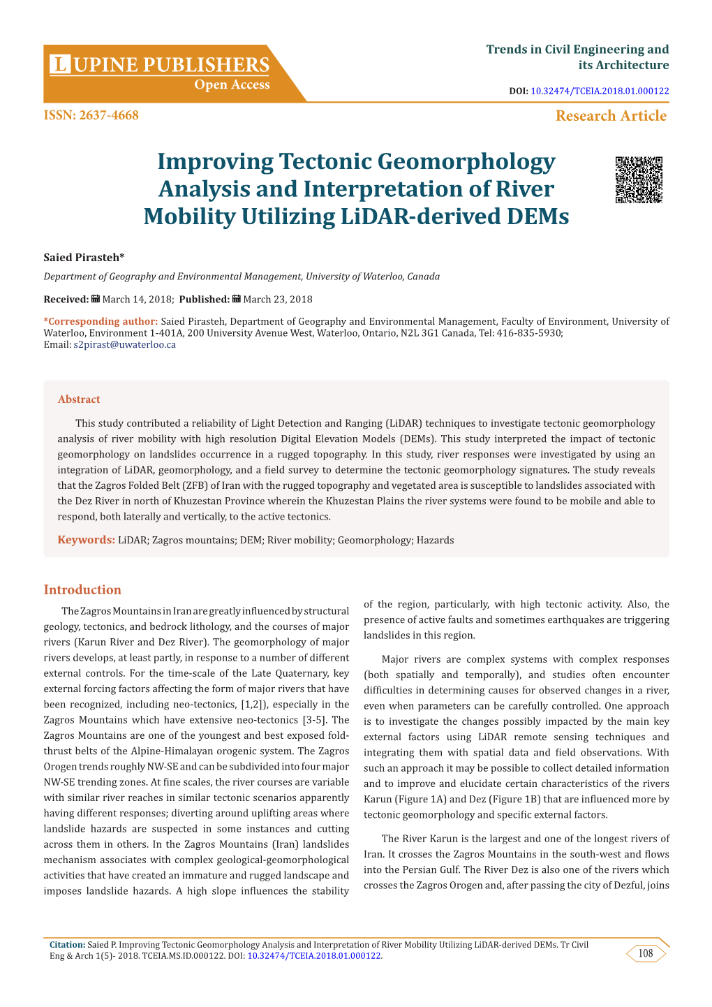 Improving Tectonic Geomorphology Analysis and Interpretation of River Mobility Utilizing Lidar-Derived Dems