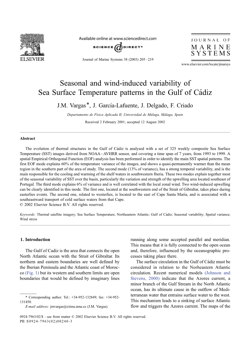 Seasonal and Wind-Induced Variability of Sea Surface Temperature Patterns in the Gulf of Ca´Diz