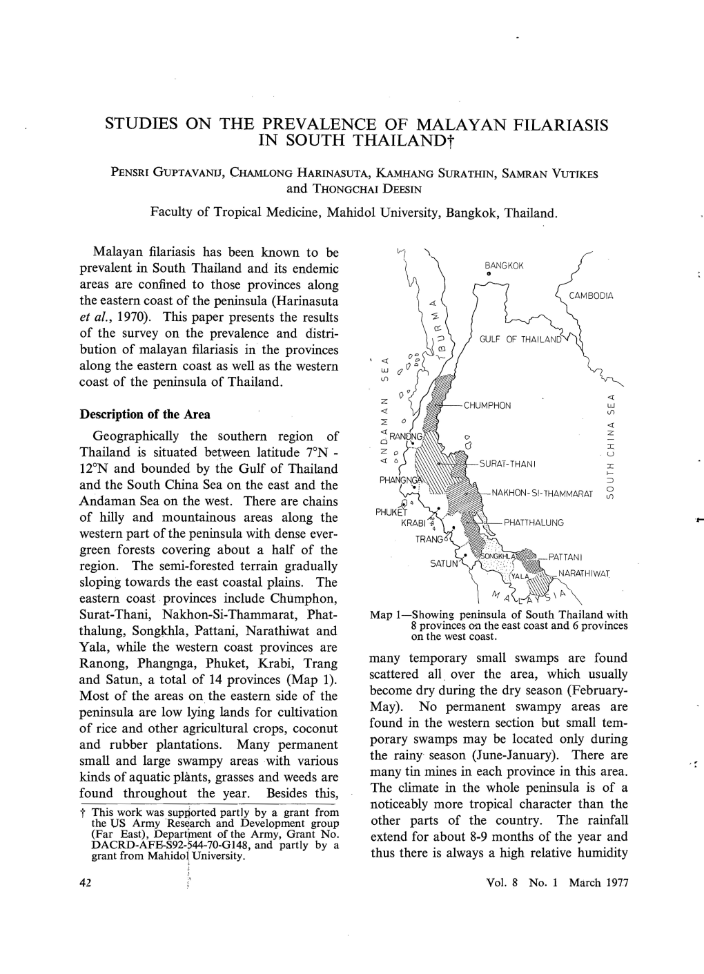 Studies on the Prevalence of Malayan Filariasis in South Thailand