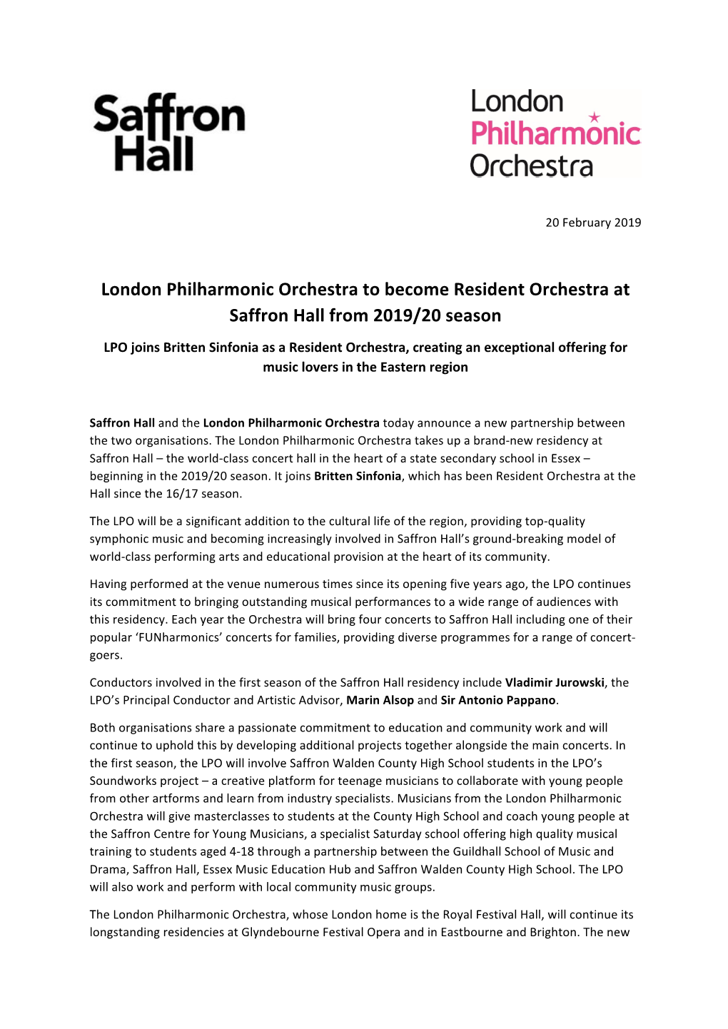 London Philharmonic Orchestra to Become Resident Orchestra At