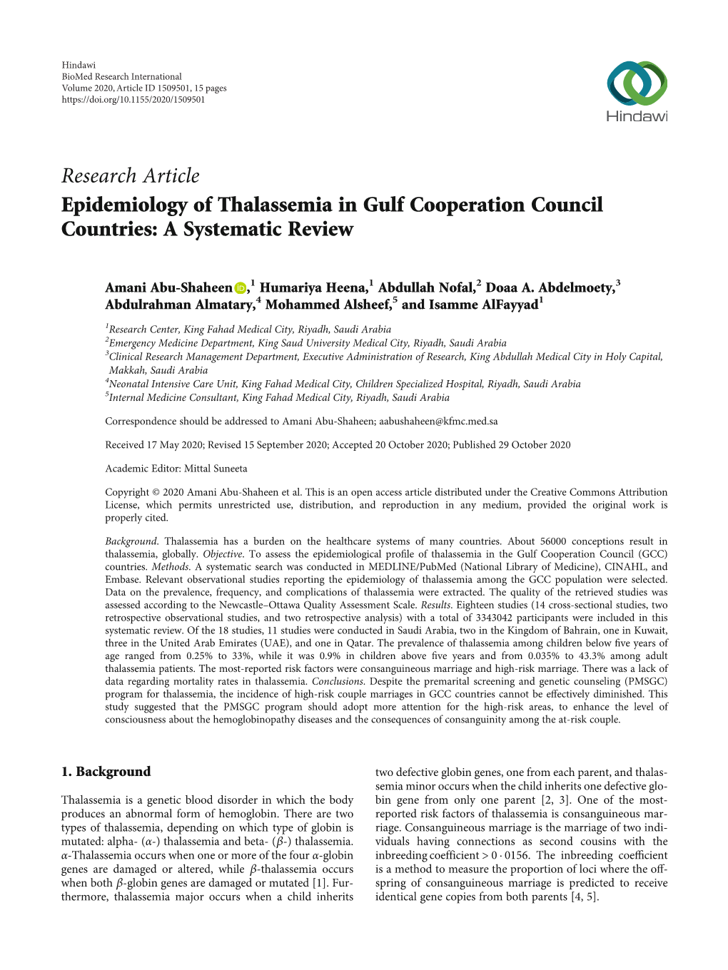 Epidemiology of Thalassemia in Gulf Cooperation Council Countries: a Systematic Review