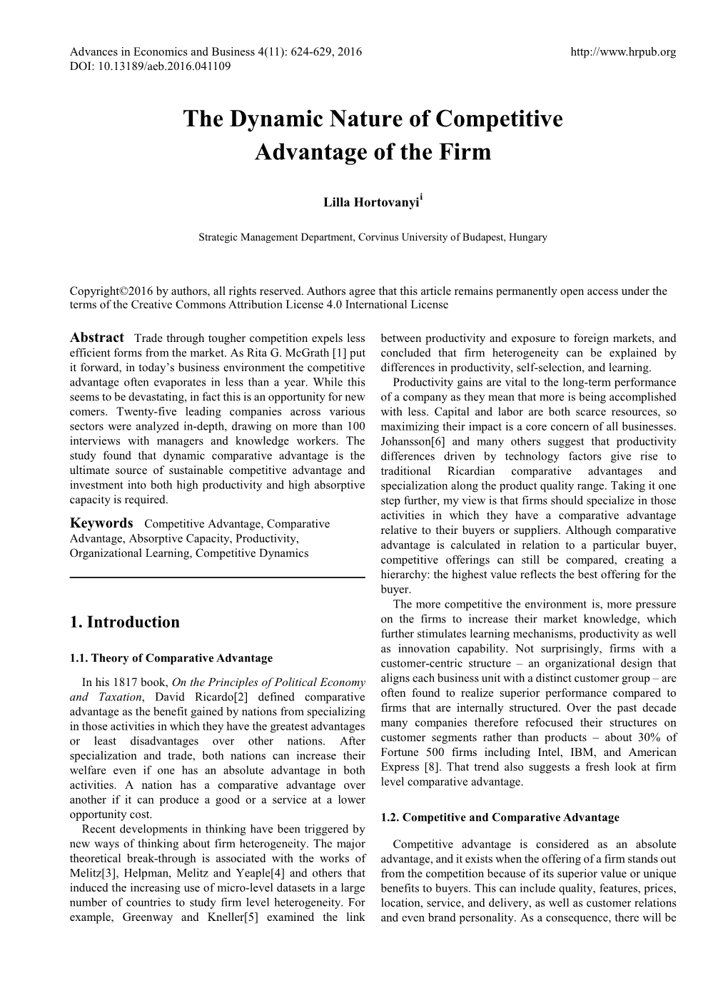 The Dynamic Nature of Competitive Advantage of the Firm